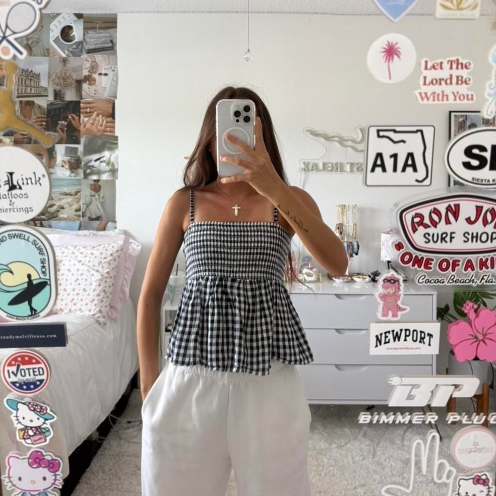 Aerie black and white plaid flowy babydoll top